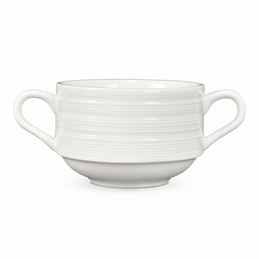 Double Handle Porcelain Soup Bowl Ceramic Dessert Bowl for Wholesale