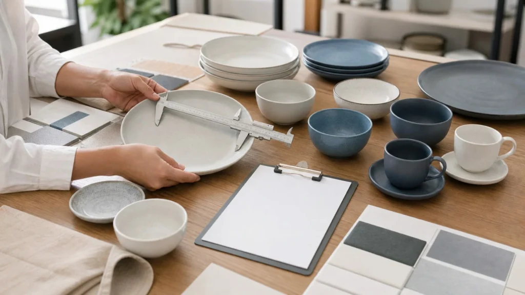 Importer preparing a buying brief for stock ceramic tableware sourcing from China