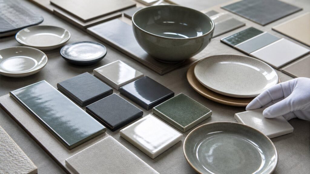 glossy and matte ceramic glaze samples displayed for wholesale inspection