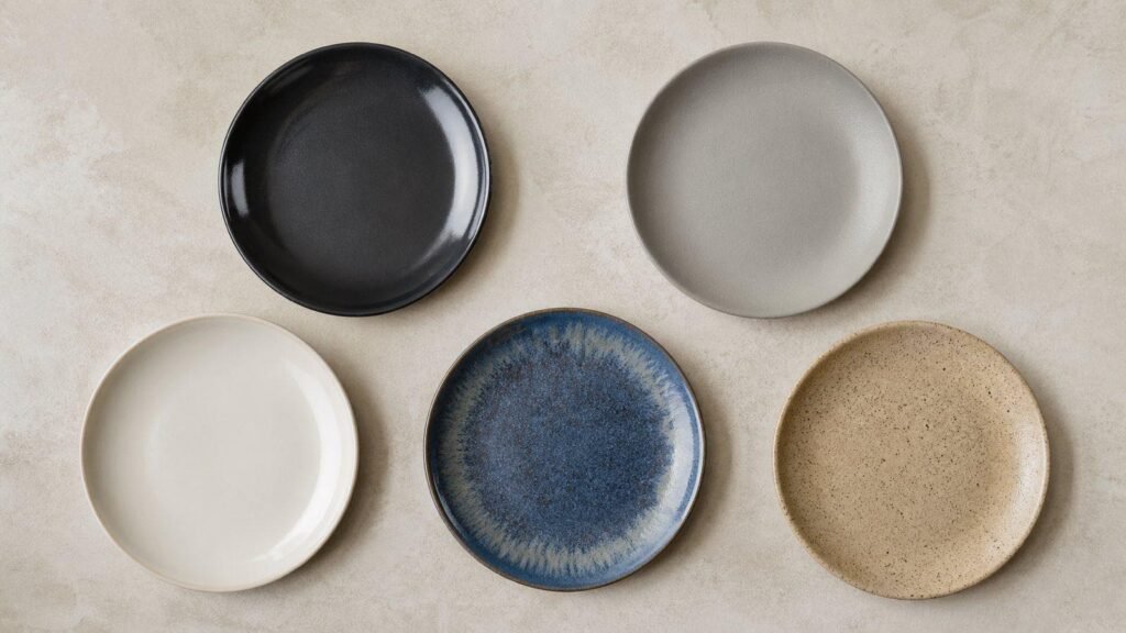 ceramic plates with glossy matte satin reactive and speckled glaze finishes