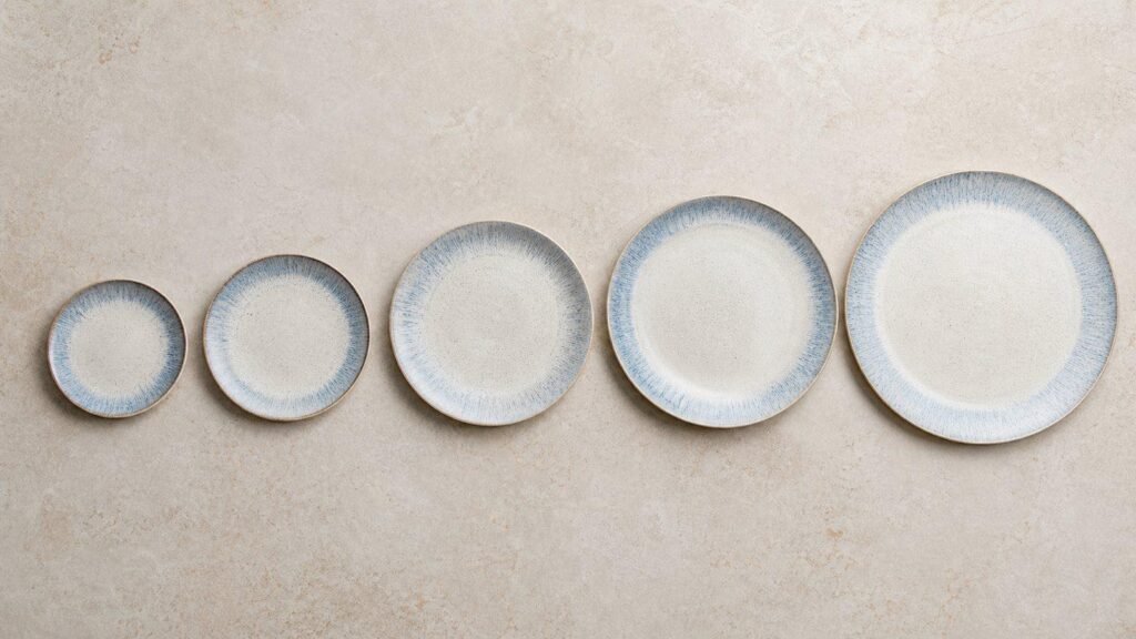 side dessert salad dinner and presentation ceramic plates arranged by size