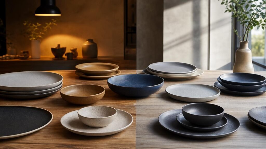 matte finish ceramic plates and bowls evaluated under restaurant lighting