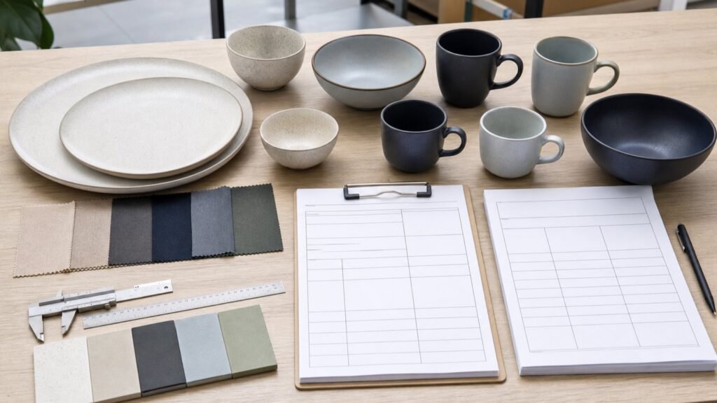 ceramic tableware buyer brief with samples measurements and order worksheet