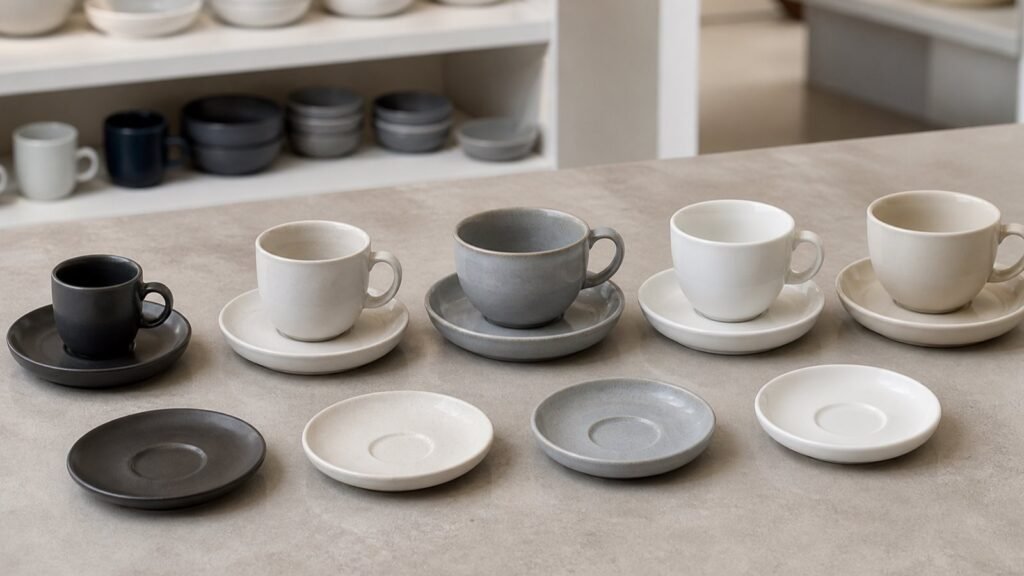 wholesale ceramic saucers paired with different cups for buyer comparison