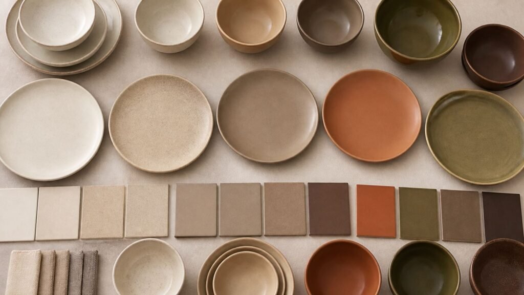 earth tone ceramic tableware palette for a coordinated retail collection