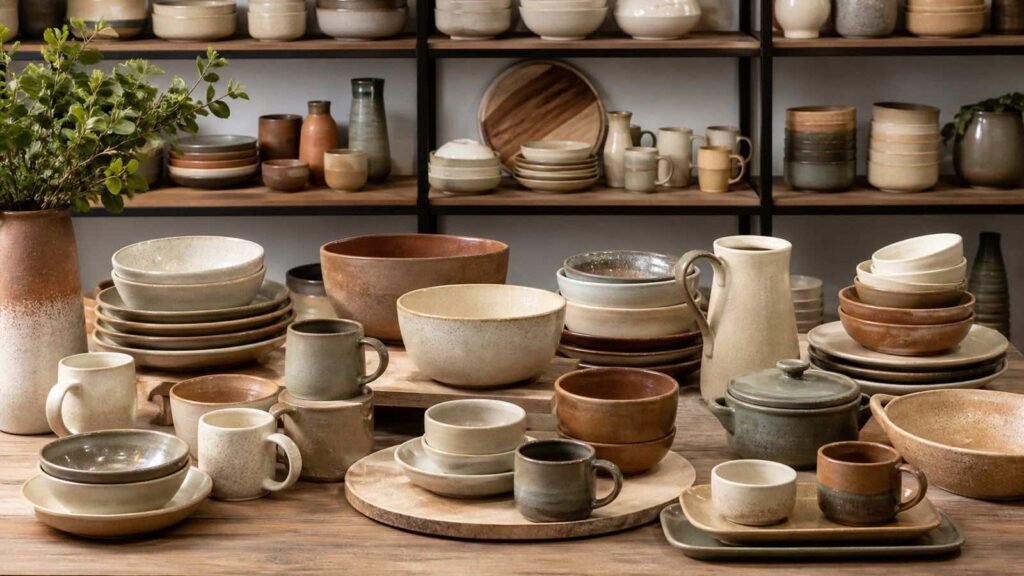coordinated earth tone ceramic plates bowls mugs and serving pieces
