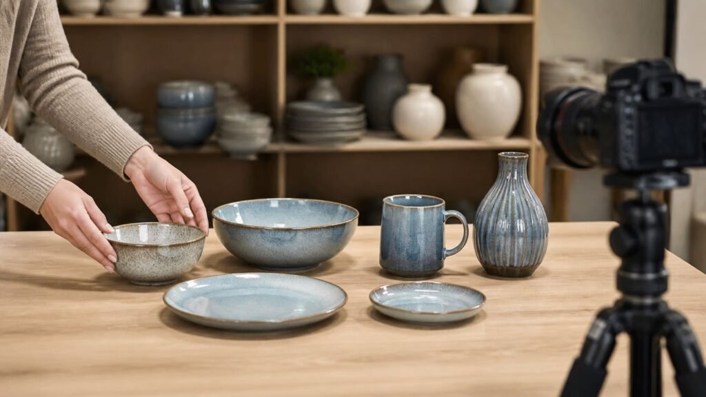 wholesale buyer testing a coordinated social media inspired ceramic assortment