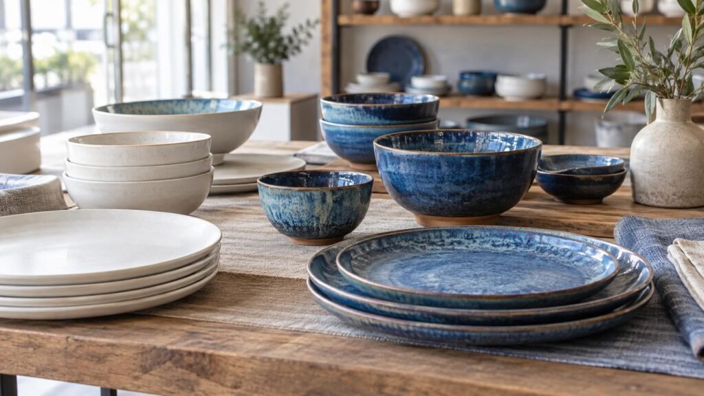 Neutral and colorful ceramic tableware arranged for a Latin American wholesale range review