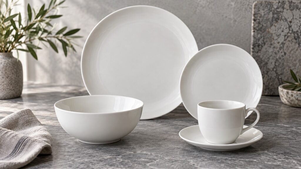 Coordinated ceramic plates bowls and cups selected for a growing wholesale range