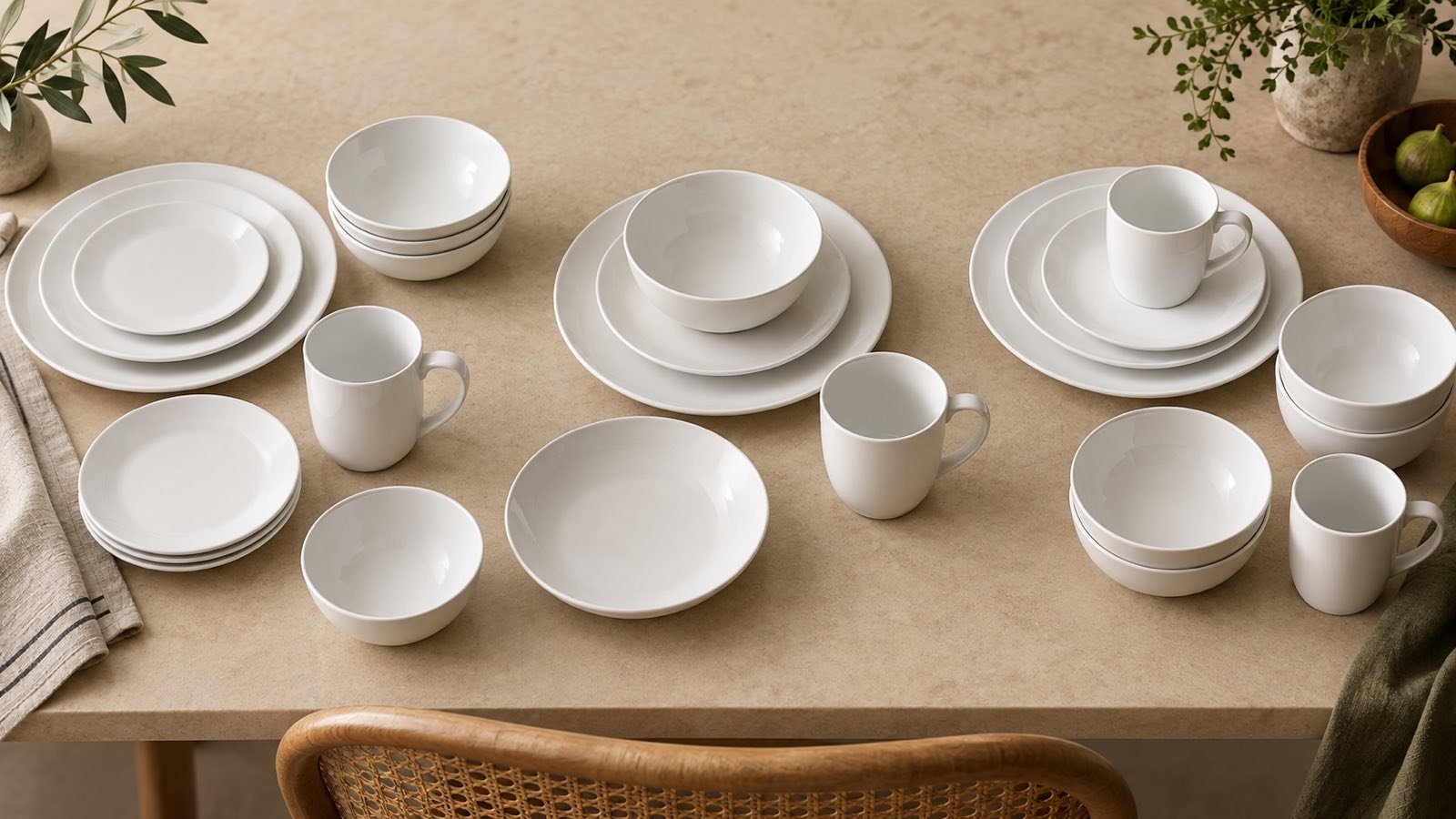 Ready stock ceramic plates bowls and cups grouped into a coordinated buying assortment