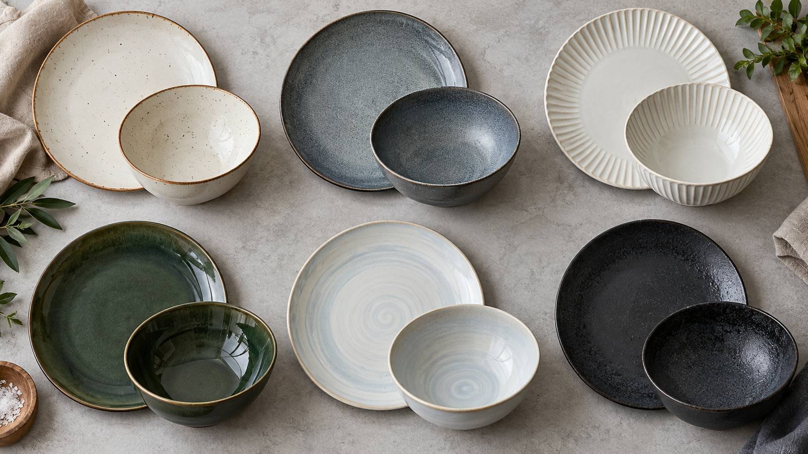 different ceramic plate and bowl designs arranged in paired groups for substitute comparison