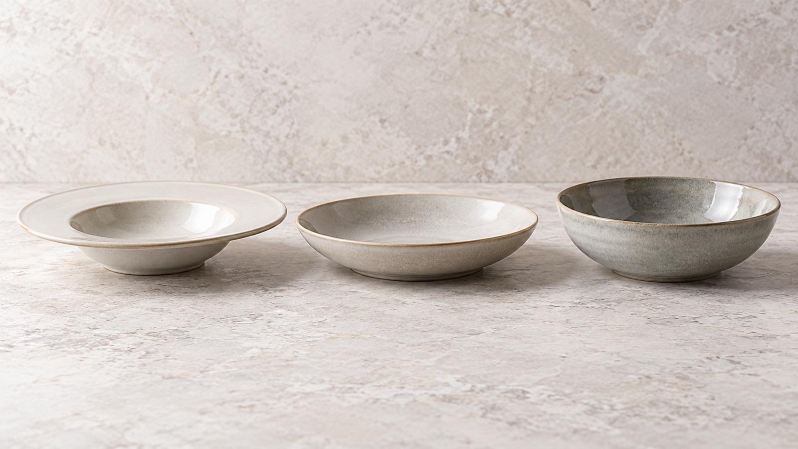 Wide rim coupe and deep plate ceramic pasta bowl profiles shown side by side